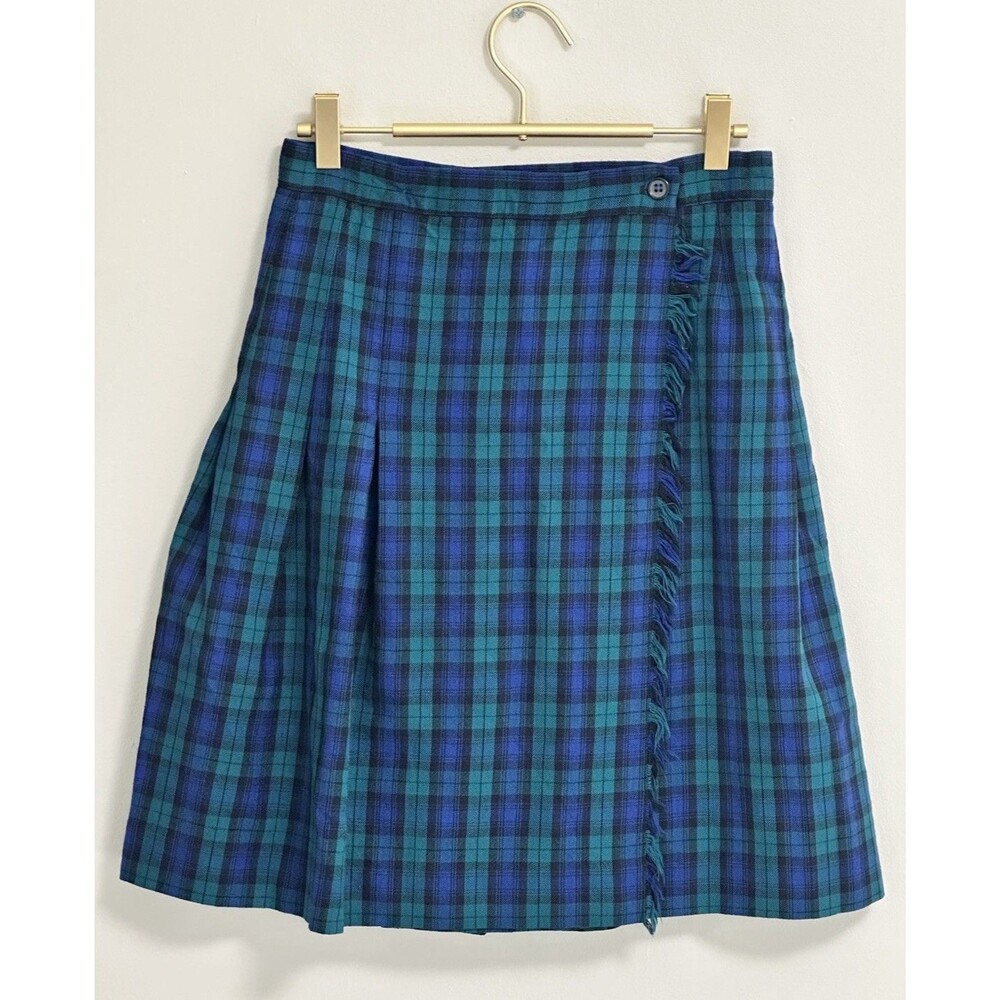 Vintage Talbots 100% Worsted Wool Tartan Plaid Kilt Style Wrap Skirt Fringe Sz 6